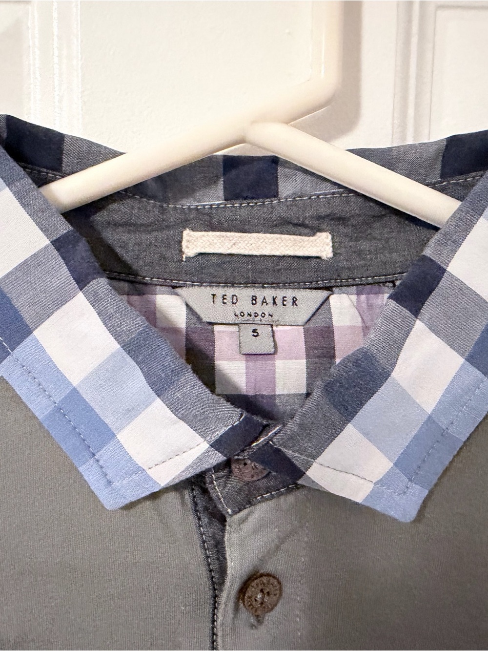 Ted Baker Men’s Light Blue and White Gingham Trim Casual Shirt